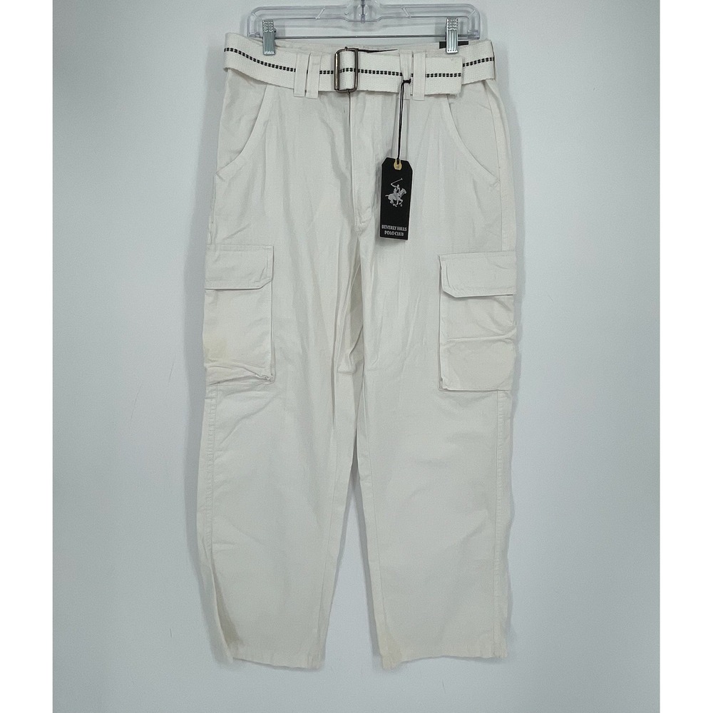 Beverly Hills Polo Club NWT Men's White Belted Ripstop Cargo Pants Size 32x30